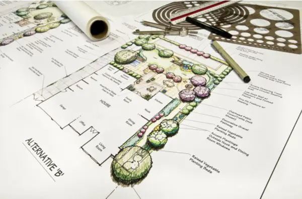 Hageplan med beplantning